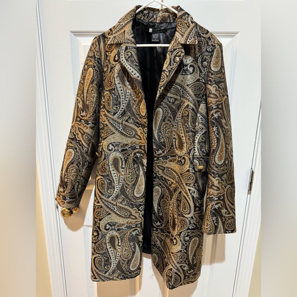 New Carole Little Brown and Black Trench Coat with Paisley Print